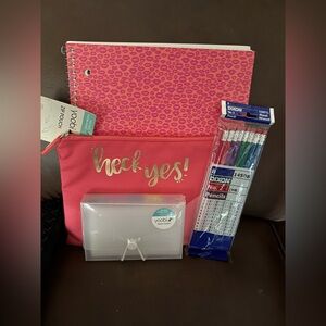 Yoobi Pink Heck Yes Zip Pouch Office School Supply Set New